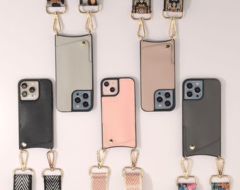 Personalized Leather iPhone 15 Pro Max,15 Pro,15 Plus Case with Crossbody Strap, iPhone 14 Pro Max,14 Pro,14 Plus,13,12 Case with Card Slot