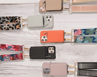 Personalized Leather iPhone 13 Pro Max,13 Pro Case With Strap and Card Slot, Custom Card Holder iPhone 15,14,13,12 Case, Wallet iPhone Case