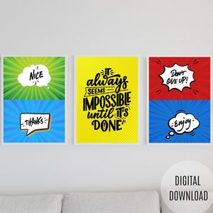 Retro Pop Art Wall Art Prints, Printable Colorful Comic Speech Bubbles, Set of 3 Poster, Vintage Home Decor Artwork, DIGITAL DOWNLOAD