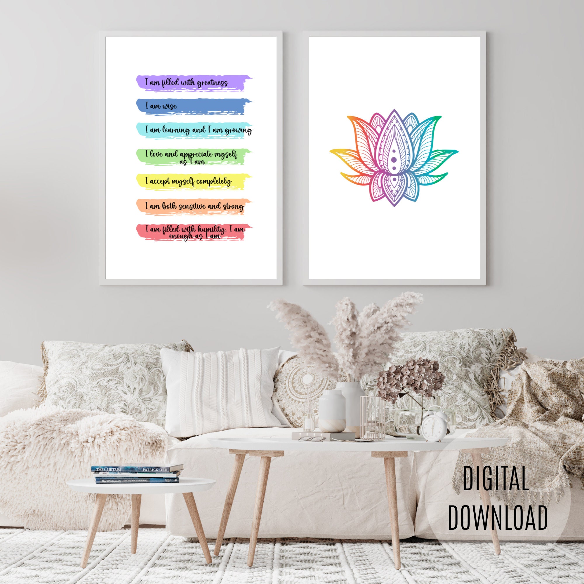 Chakra Affirmations Print, Printable Spiritual Decor Wall Art, Positive ...