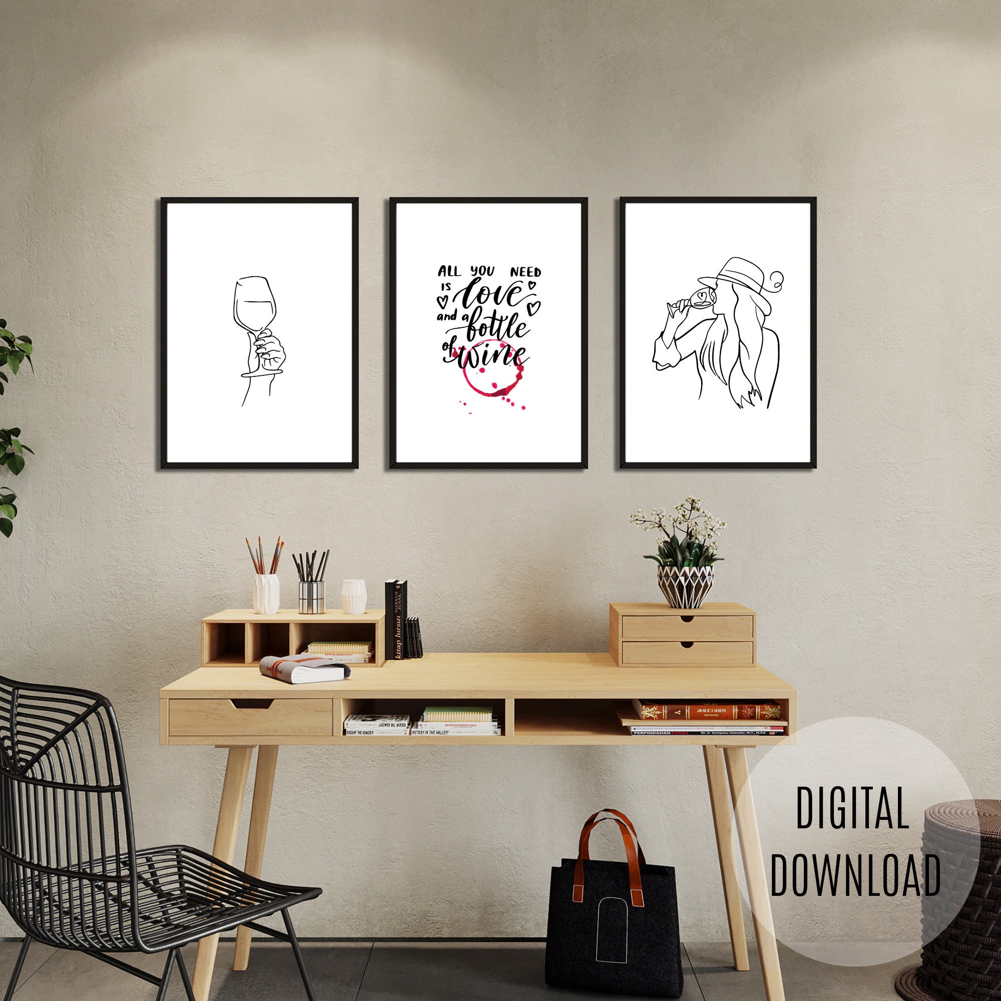 Wine Stain Quote Wall Art Print Printable Woman Drinking Wine Etsy