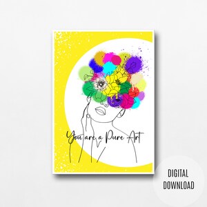 Modern Woman Line Art Printable, Female Face Wall Art with Vibrant Colored Flower Crown, One Line Draw Illustration,  DIGITAL DOWNLOAD