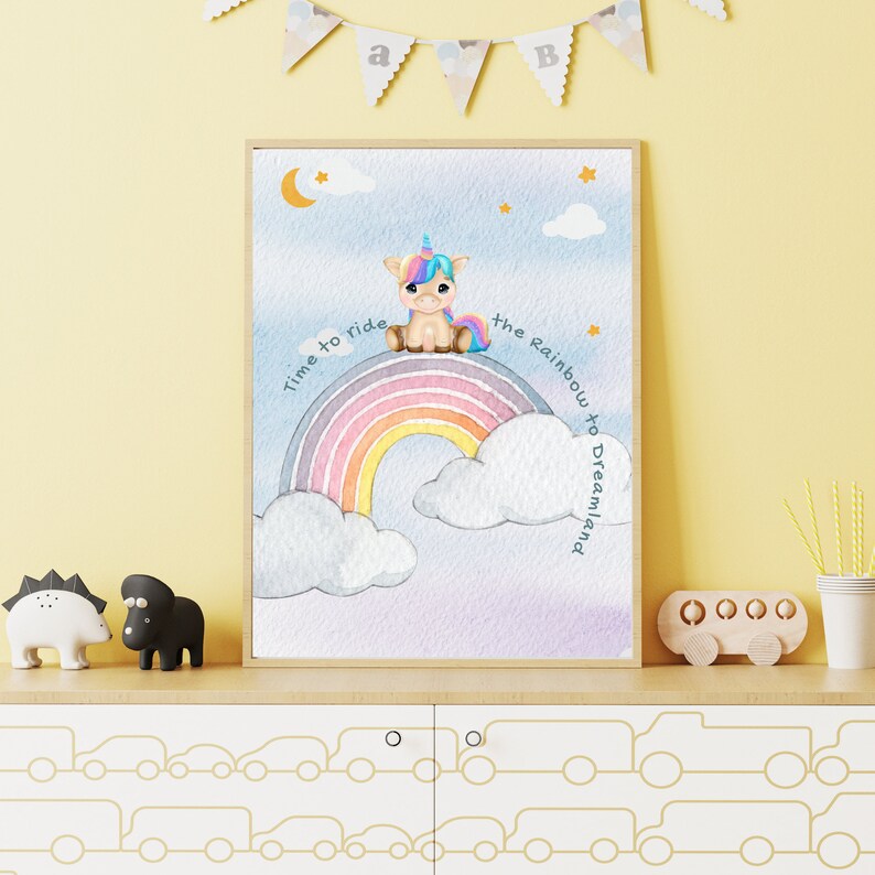 Unicorn Wall Art Print Printable Watercolor Whimsical Rainbow Etsy