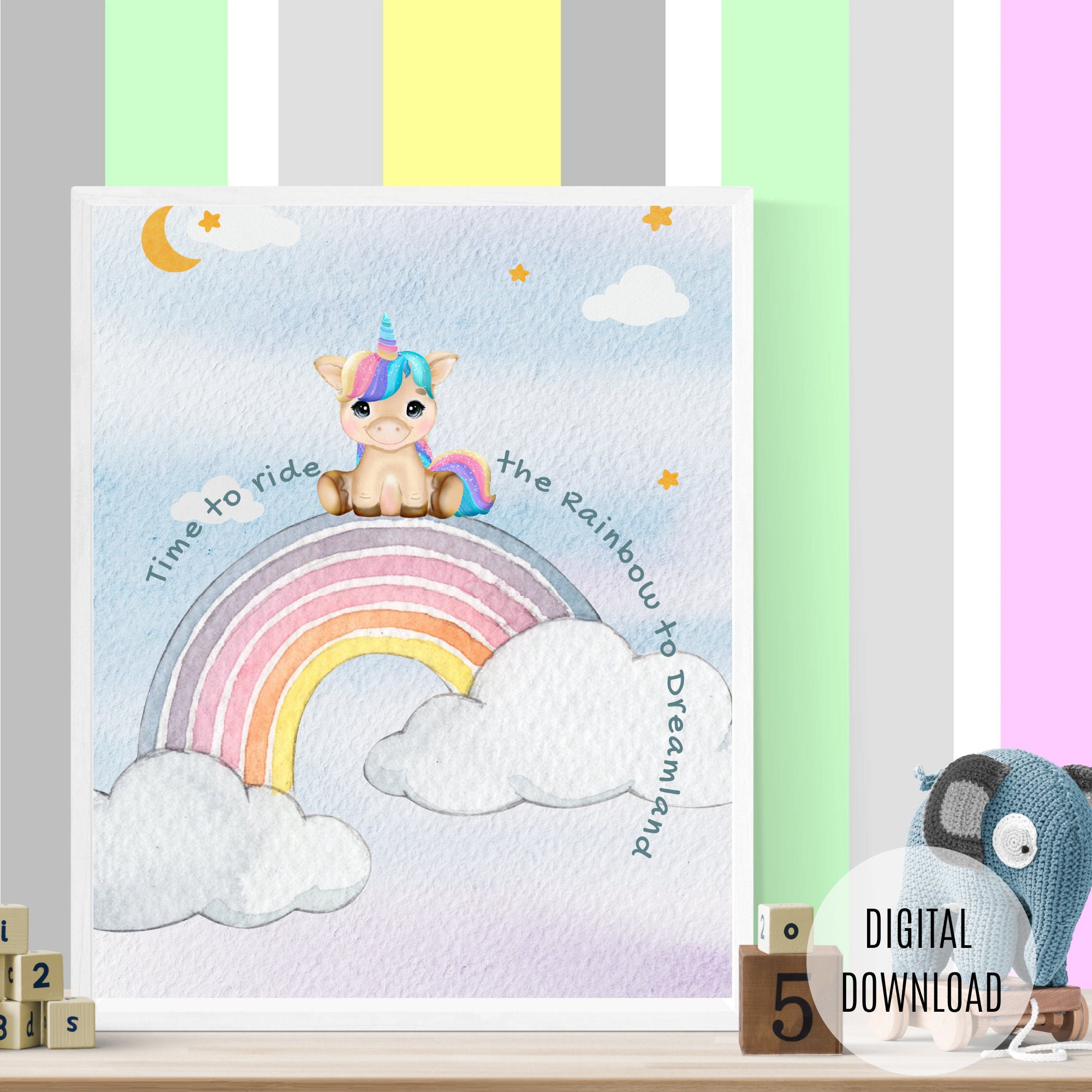 Unicorn Wall Art Print Printable Watercolor Whimsical Rainbow Nursery unicorn-wall-art-print-printable-watercolor-whimsical-rainbow-nursery