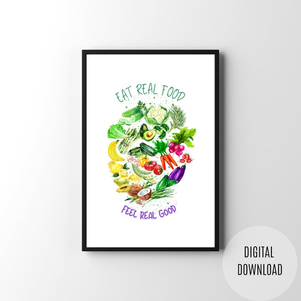 Wandbild Küche, Aquarell Eat a Rainbow Poster, Clean Fruit Gemüse Essen Kunst, Druckbares Geschenk, DIGITAL DOWNLOAD