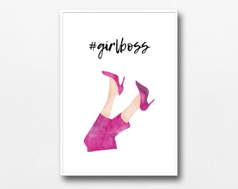 Girl Boss Printable Wall Art, Lady Babe Woman with Pink Heeled Shoes Office Decor, DIGITAL DOWNLOAD