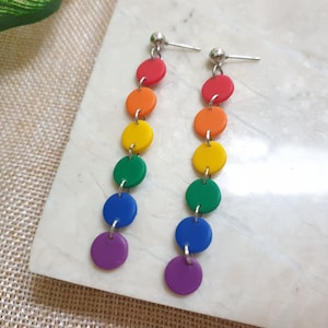 LGBT Pride Flag Dangle Earrings, Rainbow Clay Jewelry, Gift for Women