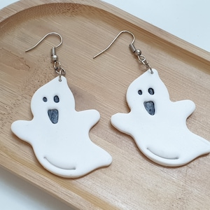 Cute Ghost Earrings, Spooky Halloween Gift, White Ghost Clay Jewelry