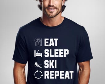 Cool "Eat, Sleep, Ski, Repeat"Men's Shirt, Perfect Christmas Gift for Skiers and Winter Fans, Ski shirt men, Apres Ski