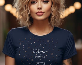 Festive "Merrier with an Espresso Martini" shirt, Christmas shirt, perfect Christmas gift for coffee lovers and cocktail fans