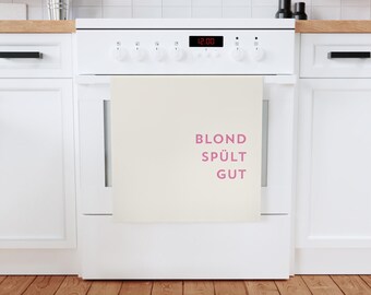 Funny kitchen towel made of organic cotton Blond washes well | Perfect housewarming gift, dinner party or birthday for cooking fans, funny