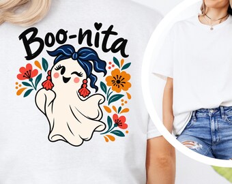 Halloween Shirt for Women, Boo-nita Cute Floral Ghost T-Shirt with Back Print, funny, halloween, boo crew, style