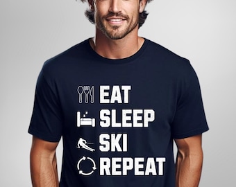 Eat, Sleep, Ski, Repeat" Shirt for Men, Perfect Christmas Gift for Skiers and Winter Sports Fans, Ski Shirt, Apres Ski, Party Ski