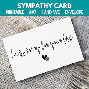 Désolé pour votre carte imprimable de perte, carte imprimable de sympathie, carte de condoléances, carte de deuil, perte d'un être cher, cartes de sympathie