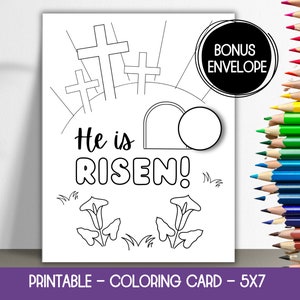 Cartão Ele Ressuscitou, Cartão de Páscoa Cristão para Impressão, Cartão para Colorir de Páscoa para Impressão, Cartão de Páscoa para Crianças Fazerem, Cartões de Ressurreição