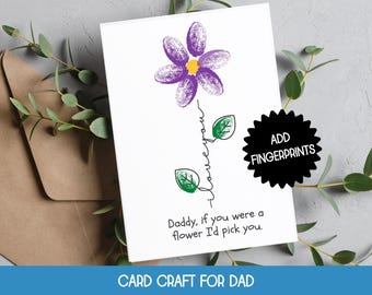 Tarjeta imprimible para el Día del Padre, recuerdo con huella dactilar, tarjeta para papá de parte de su hija, manualidad con huella de mano para el Día del Padre, tarjeta para el Día del Padre hecha por niños