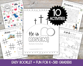 Osteraktivitätsbuch, Sonntagsschule Osteraktivität für Kinder, Osteraktivitätsseiten, druckbare Osteraktivitätsblätter, Er ist auferstanden