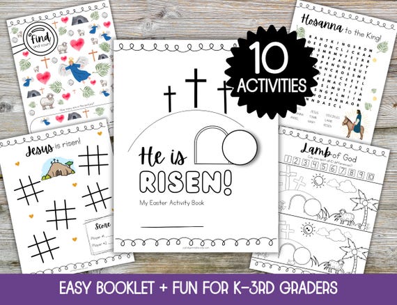 Easter Activity Book, Sunday School Easter Activity For Kids, Easter Activity Pages, Printable Easter Activity Sheets, He Is Risen Coloring