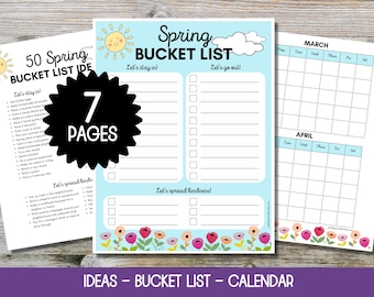 Spring Break Bucket List Spring Activities for Kids Bucket List Printable Bucket List Planner Bucket List Template Spring Calendar