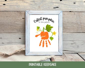 Fall Handprint Craft, Preschool Fall Activities, Toddler Fall Crafts, Pumpkin Handprint Art Printable, Handprint Keepsake