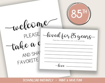 Tarjeta de memoria amada de 85 años, compartir una tarjeta de memoria, imprimibles de cumpleaños número 85, tarjeta de cumpleaños número 85, regalo de cumpleaños número 85, idea de fiesta de cumpleaños número 85