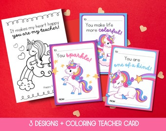 Unicorn Valentine, Printable Unicorn Valentines and Teacher Card, Unicorn Valentine Cards for Kids, Classroom Valentine Cards