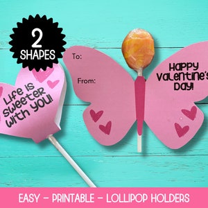 Valentines Lollipop Holder, Butterfly Lollipop Tag, Butterfly Valentine Printable, Butterfly Valentine Tag, Classroom Valentine