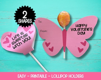 Valentines Lollipop Holder, Butterfly Lollipop Tag, Butterfly Valentine Printable, Butterfly Valentine Tag, Classroom Valentine