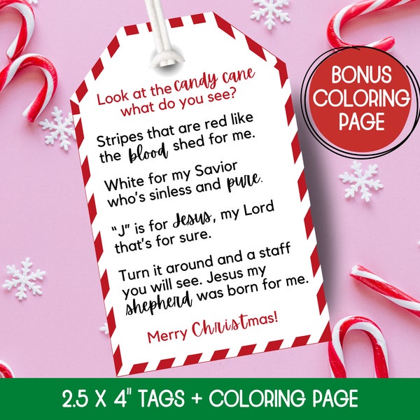 Candy Cane Gift Tag Printable, Legend of the Candy Cane Printable Tag, Candy Cane Poem, Candy Cane Tag, Meaning of Candy Cane Tag