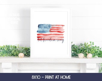 Printable Patriotic Wall Art, Let Freedom Ring, Fourth of July Decor, July 4th Printable, 4th of July Signs, July 4th Decorations