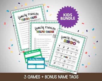 Family Reunion Games Bundle, Icebreaker Games Bundle, Family Reunion Games for Kids, Get to Know You Bingo,  Family Trivia, Selfie Game