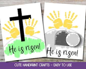 He Is Risen Craft, Easter Handprint Craft, He Is Risen Cross, Easter Handprint Art, Easter Crafts Preschool, Easter Craft Printable