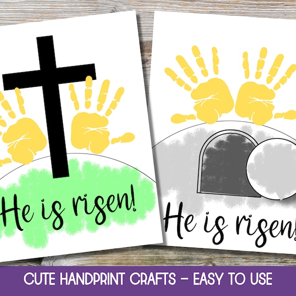 He Is Risen Craft, Easter Handprint Craft, He Is Risen Cross, Easter Handprint Art, Easter Crafts Preschool, Easter Craft Printable