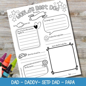 Tout sur les papas à imprimer, Jeux à remplir pour la fête des pères, Cadeau imprimable pour la fête des pères par les enfants, Meilleurs papas, papas, beaux-pères et papas