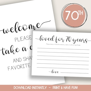 70 Jahre geliebt Memory Card, Memory Card 70 Geburtstag Printables, Karte 70 Geburtstag, Geschenk 70 Geburtstag, 70 Jahre Geburtstag
