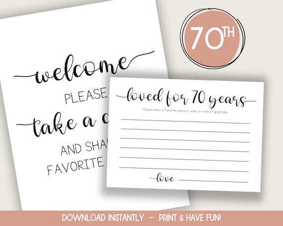 70 Years Loved Memory Card, Share a Memory Card, 70th Birthday Printables, 70th Birthday Card, 70th Birthday Gift, 70 Birthday