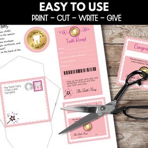 Pode incluir: Kit de fada do dente imprim&iacute;vel com um envelope rosa, um recibo de dente, um certificado e um selo. O kit inclui instru&ccedil;&otilde;es de uso e uma nota da fada do dente.