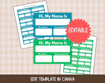 Family Reunion Name Tags Printable, Family Name Badge, Name Tags for Reunion Digital, Family Gathering Template, Nametags for Family Reunion