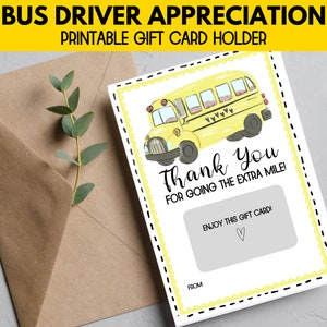 Busfahrer Geschenkkartenhalter druckbar, Busfahrer Wertschätzung Geschenkanhänger, Danke, dass Sie die Extrameile gehen, Busfahrer druckbar