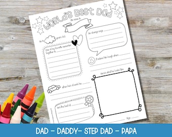 Todo sobre papá (imprimible), Día del Padre (para completar), Regalo imprimible del Día del Padre de parte de los niños, El mejor papá del mundo, Papá, Padrastro, Papa