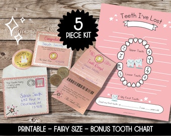 Pink Tooth Fairy Letter Printable Kit, Baby Teeth Chart, Tooth Fairy Letter Girl Mini Envelope, Tooth Fairy Receipt, Lost Tooth Printable