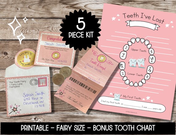 Pink Tooth Fairy Letter Printable Kit, Baby Teeth Chart, Tooth Fairy Letter Girl Mini Envelope, Tooth Fairy Receipt, Lost Tooth Printable