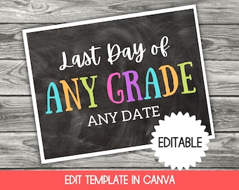 Last Day of School Sign Printable, Editable Template, End of School Sign Editable, Last Day of School Sign Digital, Kindergarten Graduation