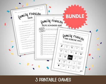 Family Reunion Games Bundle, Icebreaker Games Bundle, Get to Know You Bingo, Family Reunion Bingo,  Family Trivia, Selfie Scavenger Hunt