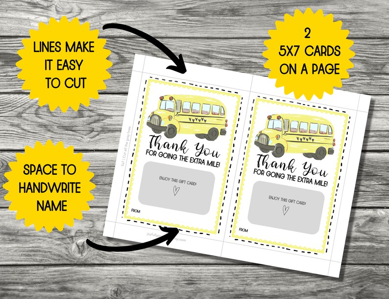 Bus Driver Gift Card Holder Printable Bus Driver Appreciation - Etsy