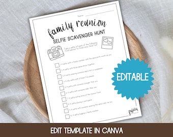 Selfie Scavenger Hunt, Editable Template, Family Reunion Games, Selfie Hunt, Family Reunion Selfie Game, Games for Kids,  Icebreaker Games