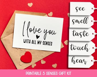 5 Senses Gift Tags, 5 Senses Card, 5 Senses Printable, 5 Senses Themed Gift, 5 Senses Gift Him, 5 Senses Gift Her, 5 Senses Tag, Five Senses