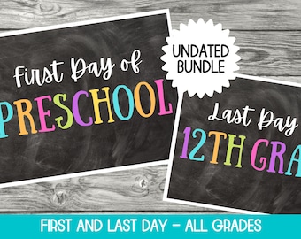 First and Last Day of School Sign Bundle, First Day of School Sign Printable, Printable Back to School Sign, 1st Day of Preschool Sign