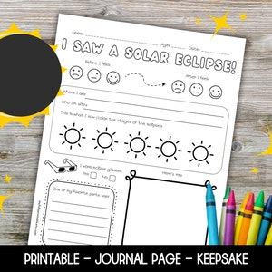 Solar Eclipse 2024, Solar Eclipse Worksheet, Solar Eclipse Activity Page Printable, Solar Eclipse Activity for Kids, Total Eclipse Keepsake