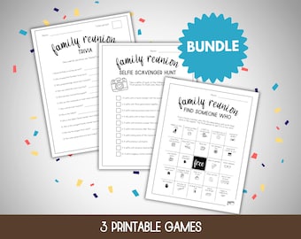 Family Reunion Games Bundle, Icebreaker Games Bundle, Family Reunion Bingo, Get to Know You Bingo, Family Reunion Trivia